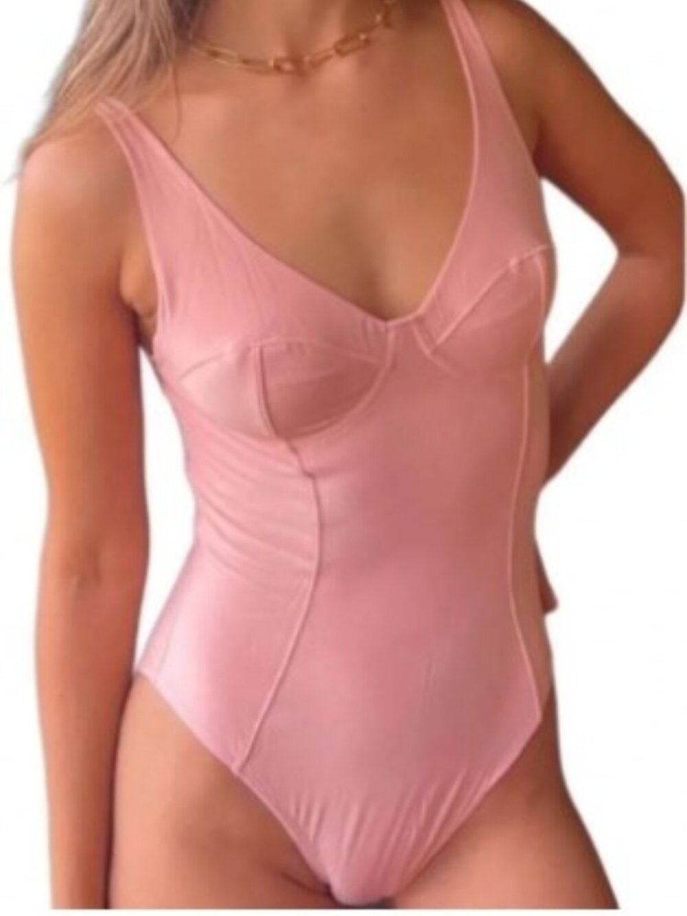 Sculpting Pink Bodysuit with Supportive Seams XS